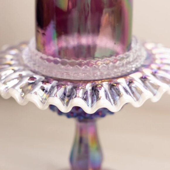 Fenton Purple Iridescent Glass Hobnail Snow Crest Fairy Lamp READ DETAILS - Picture 4 of 7